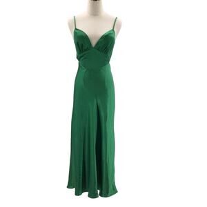 LULU'S XL Green Lace up cutout Sweetheart Neck Satin Midi Dress NEW B123 flaw